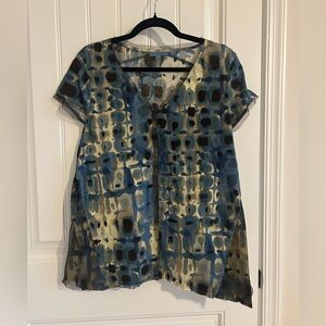 Simply Vera Vera Wang Blue and Brown Patterned Blouse